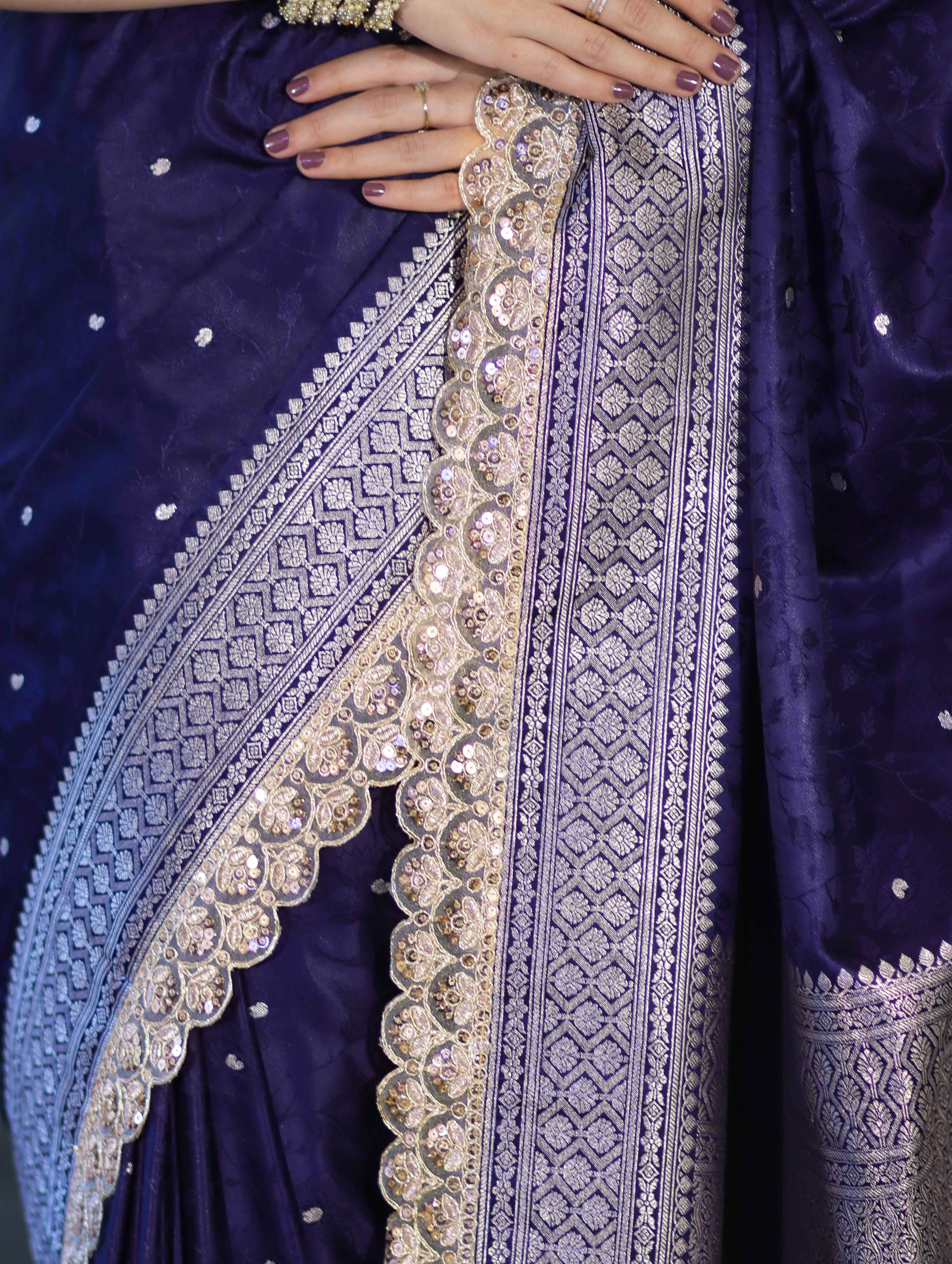Royal Blue Handloom Mashru Silk Saree with Rich Woven Zari Border