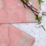 Peach Blossom Pure Chanderi Silk Saree with Yellow Self-Design and Rose Gold Border