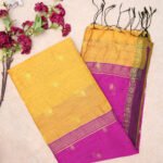 Sunset Glow Pure Handloom Cotton Silk Saree in Pink & Yellow