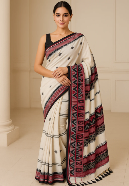 Classic White Pure Handloom Cotton Saree