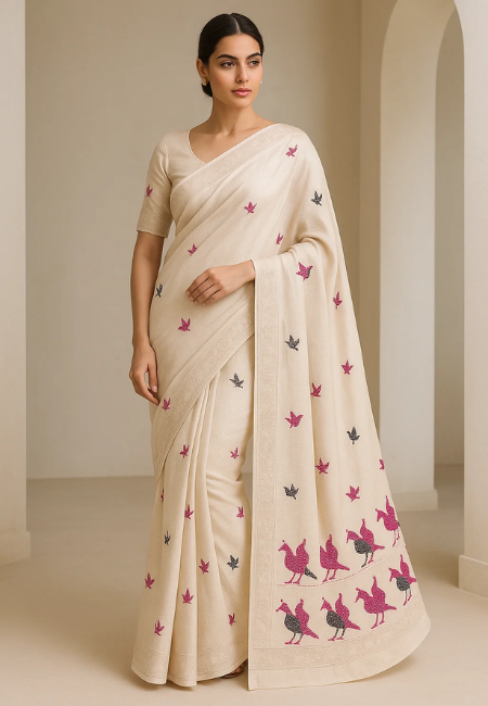 Golden Aura Pure Muga Silk Saree with Embroidered Pallu