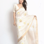 Off-White Chanderi Pattu Silk Saree with Yellow Self-Design and Metallic Zari Border