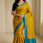 Golden Horizon Handcrafted Yellow Pure Tussar Silk Saree with Blue Border