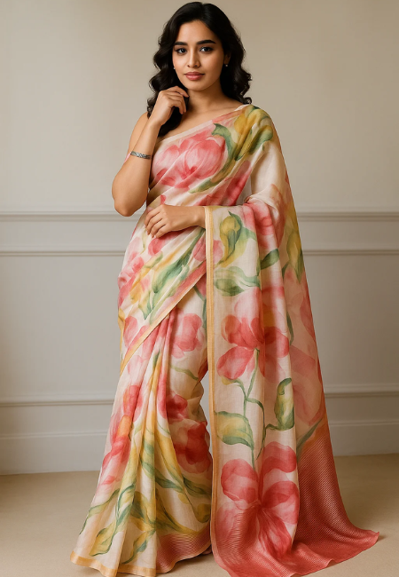 Handcrafted Pink Pure Tussar Silk Saree