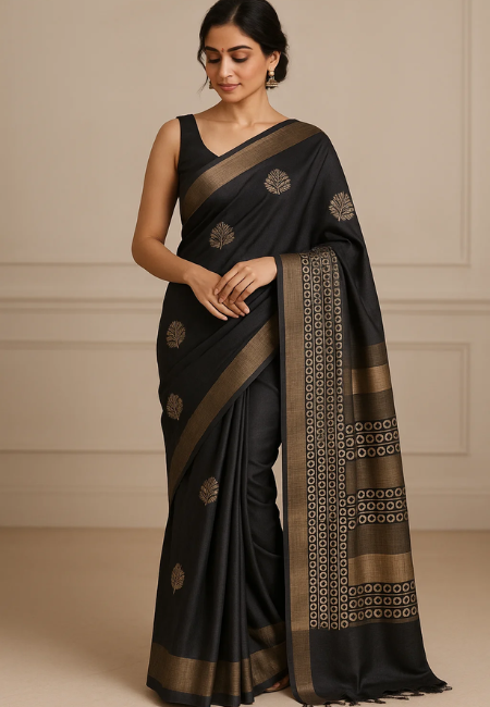 Pure Handloom tussar silk printed digital hand block print