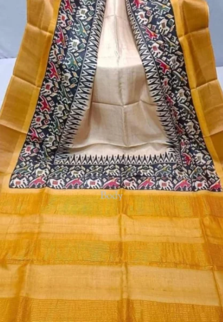 Handcrafted Black & Golden Pure Tussar Silk Saree