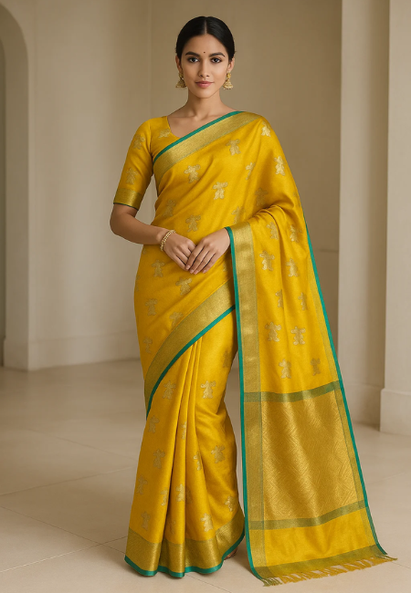 Pure Handloom Pattu Silk Saree In Antique Gold