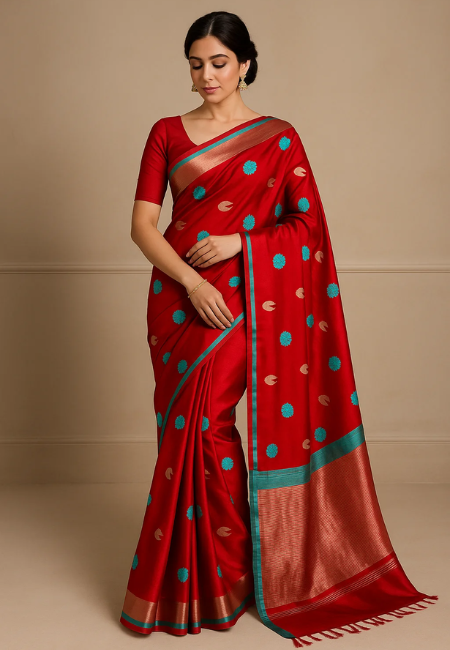 Chanderi Handwoven Pure Silk Saree With Pattu Silk And Mushru Border