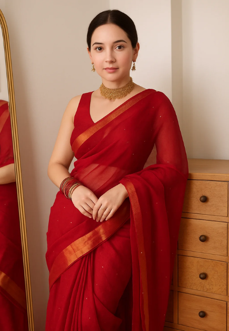 Pure Handloom Pattu Silk Saree with Golden Jari and Ghana Buti