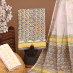 Unstitched Cotton Suits With Kota Doria Dupatta Lavender Grey