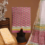 Unstitched Cotton Suits With Kota Doria Dupatta Mauve Rose
