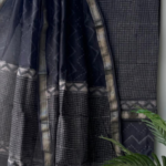 Unstitched Maheshwari Silk Hand Block Printed Suit in Classic Black