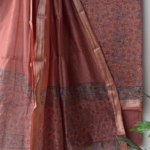 Unstitched Maheshwari Silk Hand Block Printed Suit in Deep Maroon Brown