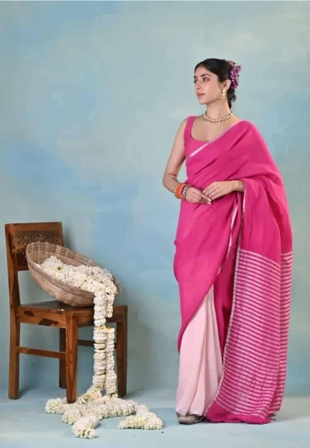 Dual-Tone Elegance Pure Linen Saree