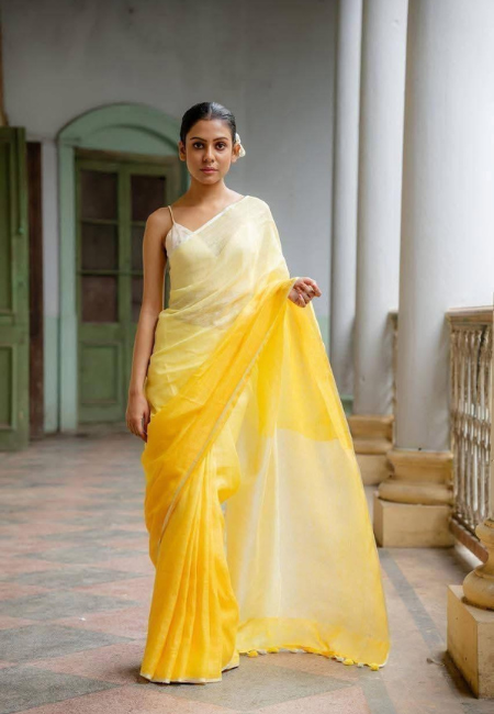 Sunlit Grace Pure Linen Saree