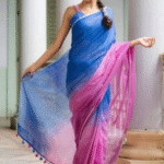 Twilight Bloom Pure Linen Saree