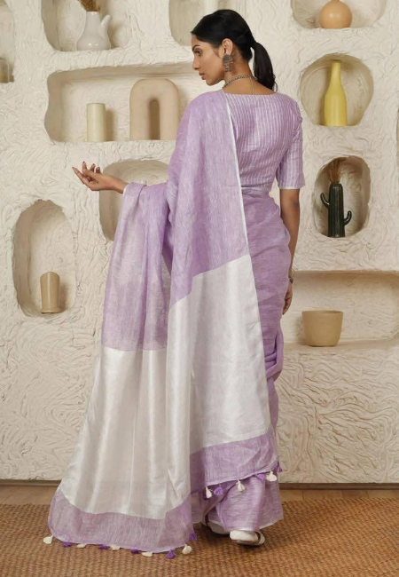 Muted Serenity Pure Linen Saree