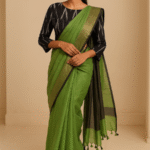 Verdant Grace Pure Linen Green Saree