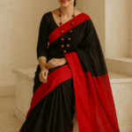 Red & Black Handwoven Linen Elegance Saree