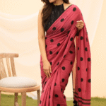 Pink Polka Dot Mul Cotton Saree (No Blouse)