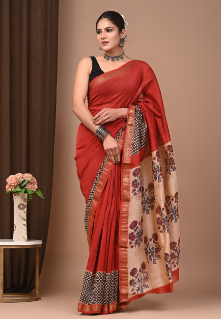 Maheshwari Cotton Silk Saree with Floral Pallu