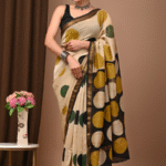 Beige Maheshwari Cotton Silk Saree with Polka Print