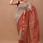 Red & Beige Maheshwari Cotton Silk Saree with Zari Motifs
