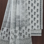 Unstitched Black & White Hand Block Print 3pc Suit Set with Pure Cotton Dupatta