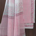 Unstitched Soft Pink Hand Block Print 3pc Suit Set with Pure Cotton Dupatta