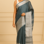 Silver Horizon Handwoven Linen Saree