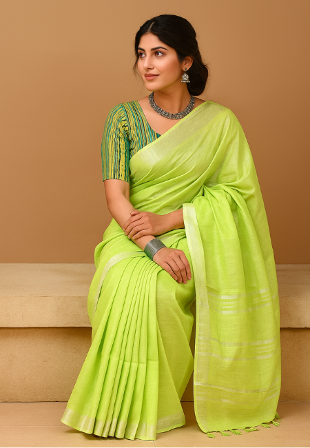 Pastel Green Linen Cotton Saree