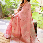 Blush Pink Pure Linen Saree with Tassel Detailing
