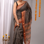 Maheshwari Silk Saree with Red and Beige Handblock Print
