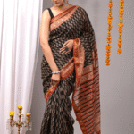 Hand Block Printed Maheshwari Silk Saree – Red & Gold Border