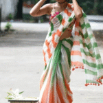 Independence Day Tricolor Linen Saree with Tassels