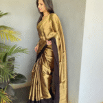 Golden Tissue Handloom Saree with Dual Zari Weave and Black Border