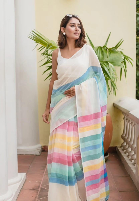 Rainbow Stripe Mul Cotton Saree – Summer Dream