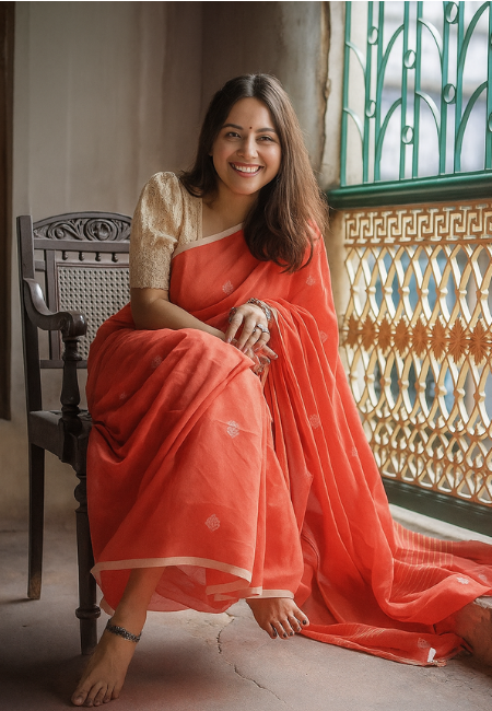 Red Pure Cotton Saree with Handloom Work