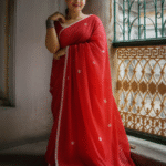 Red Pure Cotton Saree with White Buti Weaving