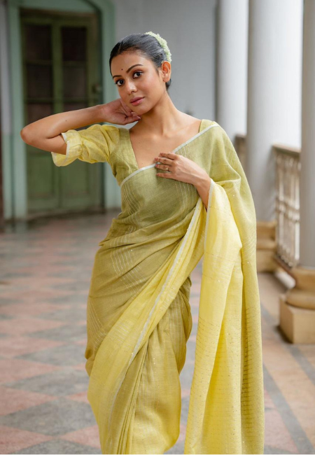 Lemon Zest Pure Linen Saree