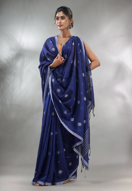 Deep Navy Blue Pure Cotton Saree