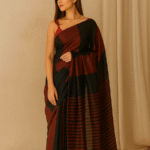 Black & Maroon Striped Khadi Cotton Saree