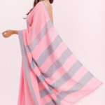 Pink & Grey Striped Khadi Cotton Saree