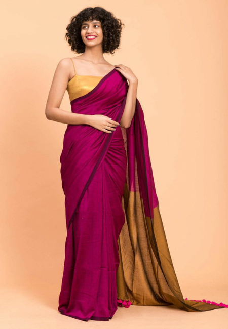 Magenta Gold Pure Mul Cotton Saree