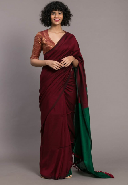 Maroon Mul Cotton Saree