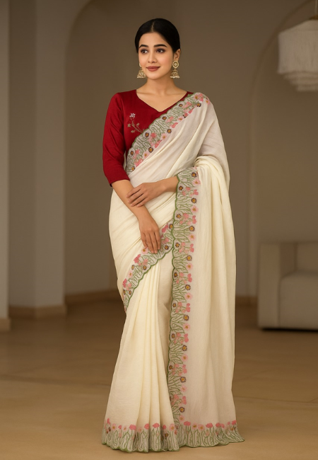 Vanilla White Wrinkle Crush Saree