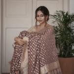 Brown Cotton Silk Saree with Golden Weaving