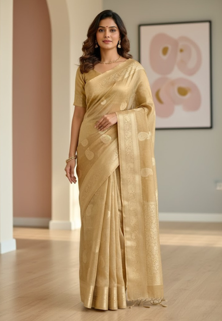 Radiant Golden Banarasi Cotton Tissue Silk Saree