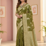 Olive Green Banarasi Cotton Tissue Silk Saree