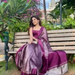 Handloom Stripe Pattu Silk Chanderi Saree in Dual-Tone Wine & Silver